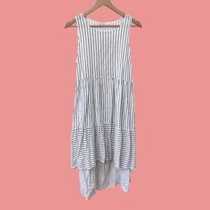 Vasna Linen Striped‎ Tiered High-Low Dress Small White Blue Sleeveless Italy